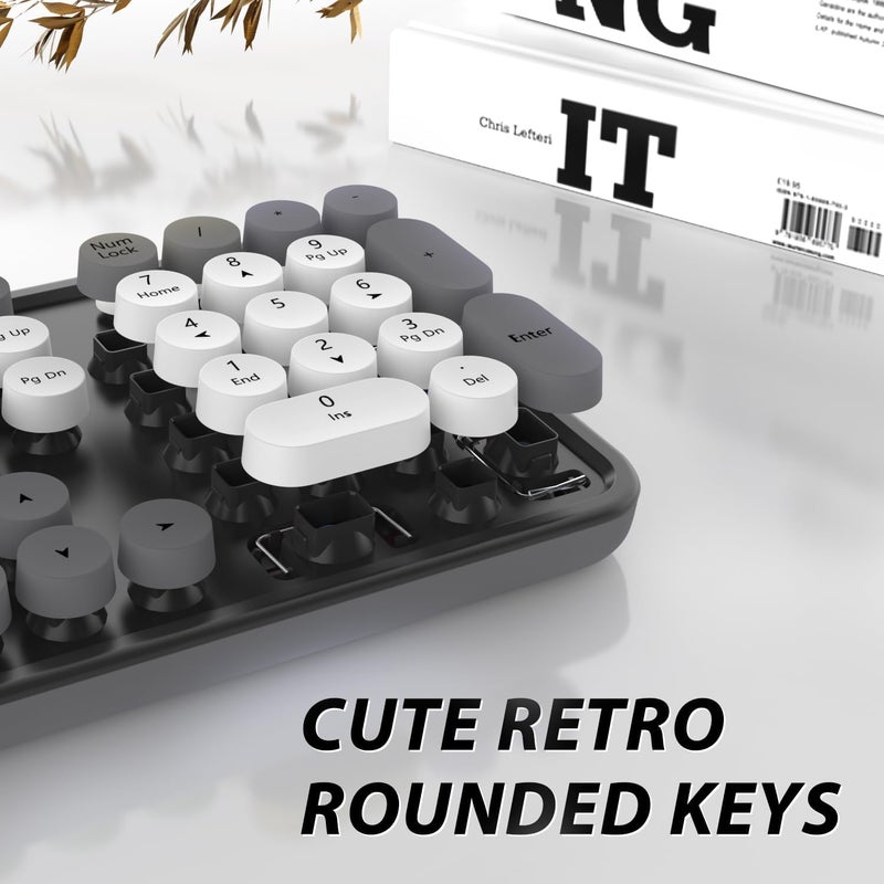 Kootop Wireless Keyboard and Mouse, Cute Keyboard and Mouse, 2.4G Wireless Keyboard with Retro Round Keycap for PC, Mac, Laptop,Tablet,Computer Windows (Grey) - Image 2